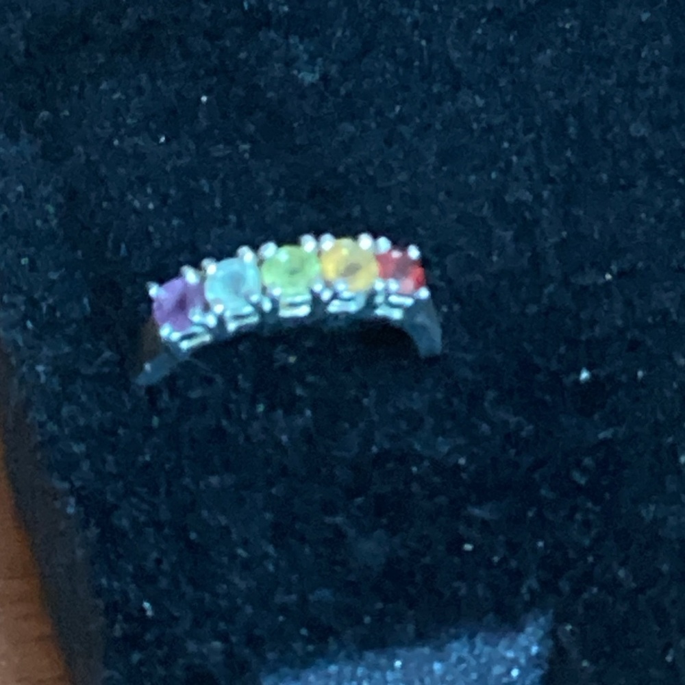 7 Sterling Rainbow Jewels Ring Narrow Stacking